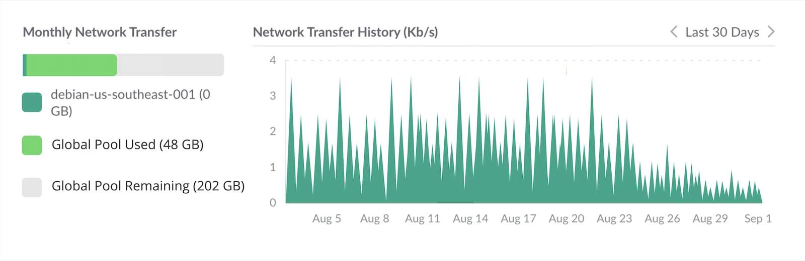 Screenshot of a Compute Instances Monthly Network Transfer Usage